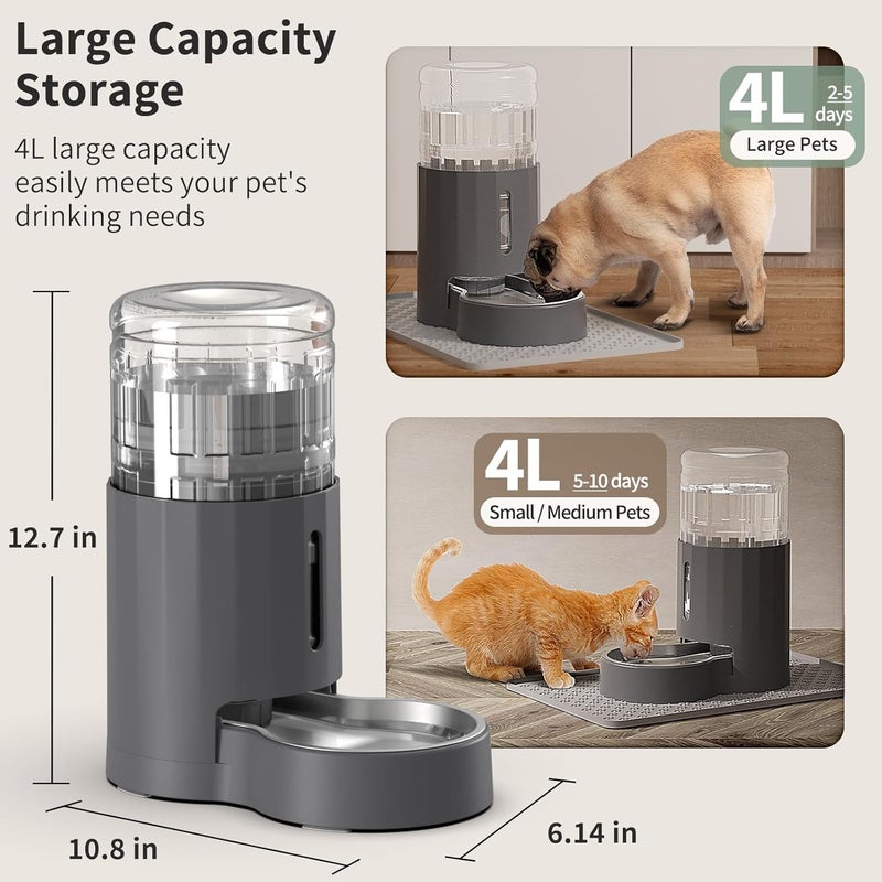 JUNSPOW Cat Water Dispenser with Placemat and Stainless Steel Bowl, Automatic Gravity Water Dispenser for Cats or Small Medium Size Dogs, Large Capacity, Easy to Clean and Safe for Pets (4L) - Image 2